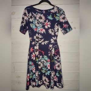 Oxiuly Navy Floral Pattern A-line Dress